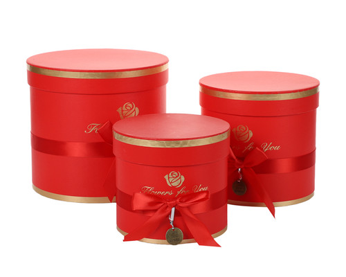 Red Round Nested Floral Cardboard Boxes with Bow - Set of 3 - CB ...