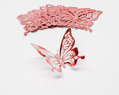 3 1/4" Rose Gold Metallic 3D Rose Wing Butterfly Wall Cake Flower ...