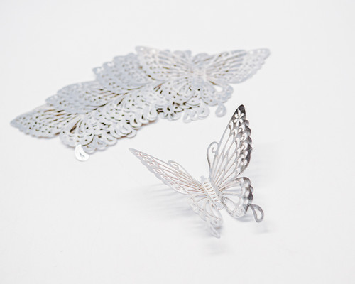 3 1/4" Silver Metallic 3D Butterfly Wall Cake Flower Arrangement Decor ...