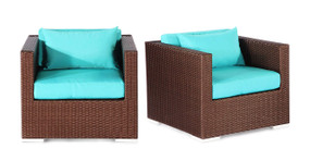 Hilo 2-pc Armchair Set, Espresso Wicker/Turquoise