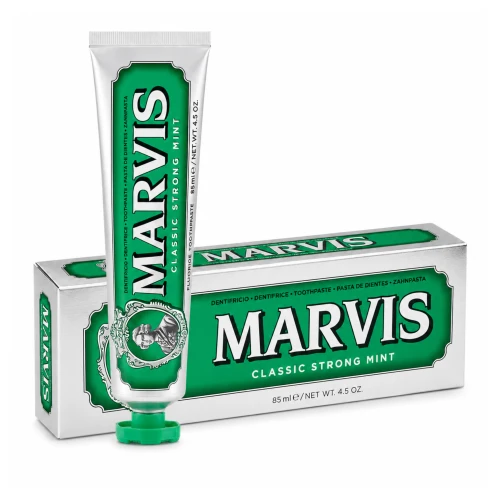 Marvis Classic Strong Mint Zahnpasta 85 ml mit Tube und Verpackung