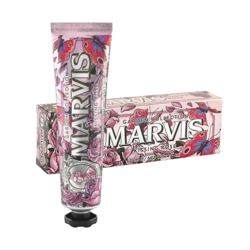 Marvis Kissing Rose Zahnpasta 75 ml mit Tube und Verpackung