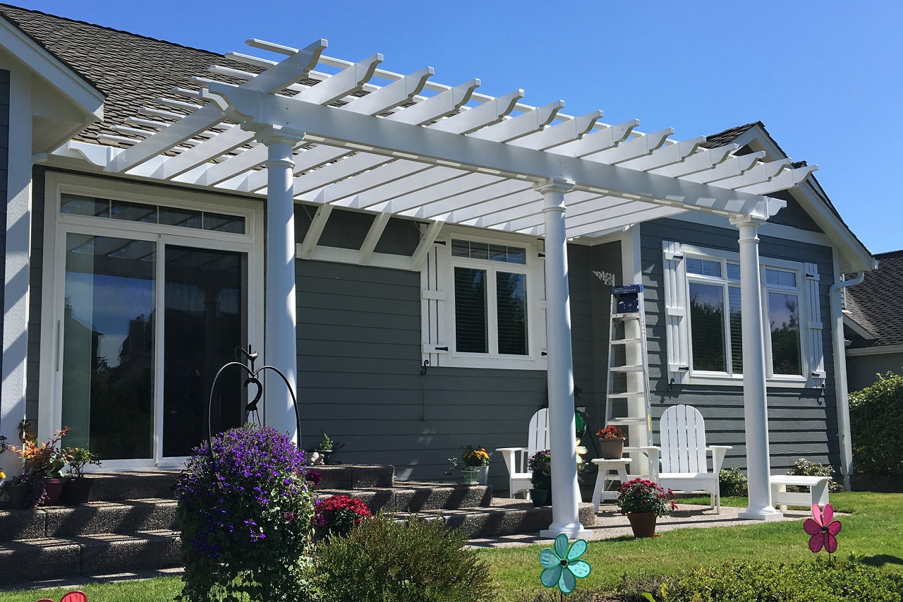 Wall mounted Pergola  Kit Premium Vinyl  Attached  to Home 