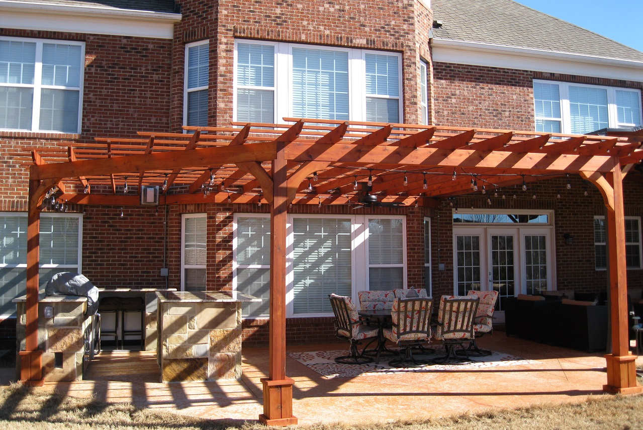 Cedar Pergola Kits Wall Mounted Attached to Home 15x15, 16x20, 14x18