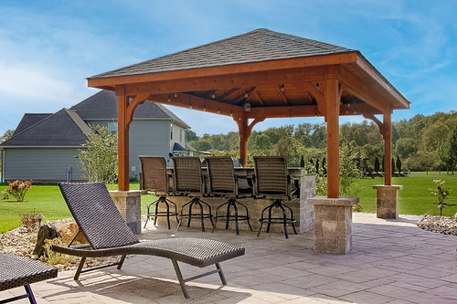 12x16 Patio Cover, Western Red Cedar, Rustic Black Asphalt Shingles, Cedar color stain / sealant, electrical package. Edinboro, PA.