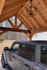 Beautiful cedar tongue & groove roof decking with a 10:12 roof pitch to accommodate vehicle