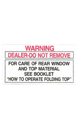 38012862-Corvette-C1-Convertible-Top-Rear-Window-Warning-Tag-1