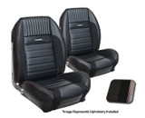 65-66 Ford Mustang (Fastback) Sitzbezüge - Deluxe Pony Sport-R - Anthrazit Schwarz - Vinyl/Alcantara - Rote Naht - Vorne und hinten