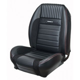 65-66 Ford Mustang (Fastback) Sitzbezüge - Deluxe Pony Sport-R - Anthrazit Schwarz - Vinyl/Alcantara - Blaue Naht - Vorne und hinten