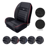 64-66 Ford Mustang Sitzbezüge - Sport-R Deluxe Pony - Anthrazit Schwarz - Vinyl/Alcantara - Blaue Naht - Vorne