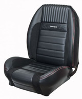 64-66 Ford Mustang Sitzbezüge - Deluxe Pony Sport-R - Anthrazit Schwarz - Vinyl/Alcantara - Blaue Naht - Vorne