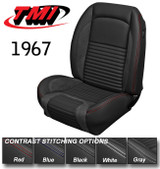 1967 Ford Mustang Sitzbezüge - Sport-R - Anthrazit Schwarz - Vinyl/Alcantara - Blaue Naht - Vorne