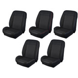 68-69 Ford Mustang (Fastback) Sitzbezüge - Sport-R - Anthrazit Schwarz - Vinyl/Alcantara - Weiße Naht - Vorne und hinten