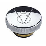64-73 Ford Mustang Kühlerdeckel - Billet Specialties - 16 psi - Chrom - Poliert - V8-Logo