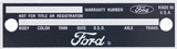 66-67 Ford Mustang Schild Fahrgestellnummer