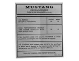 67-68 Ford Mustang Aufkleber für Reifendruck Innen rechts