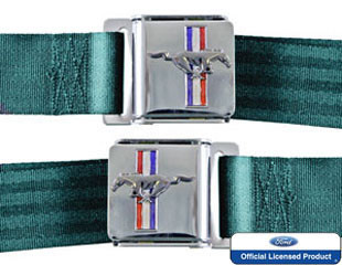 64-73 Ford Mustang Sicherheitsgurt - Zweipunktgurt - Aqua - Tri-Bar Running Pony - Paar