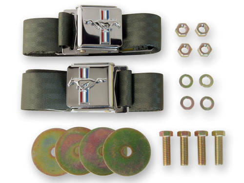 64-73 Ford Mustang Sicherheitsgurt - Zweipunktgurt - Mittelblau - Tri-Bar Running Pony - Paar