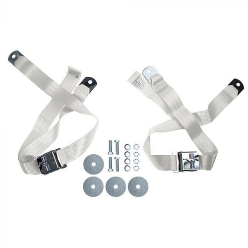 64-73 Ford Mustang Sicherheitsgurt - Zweipunktgurt - Weiß - Tri-Bar Running Pony - Paar