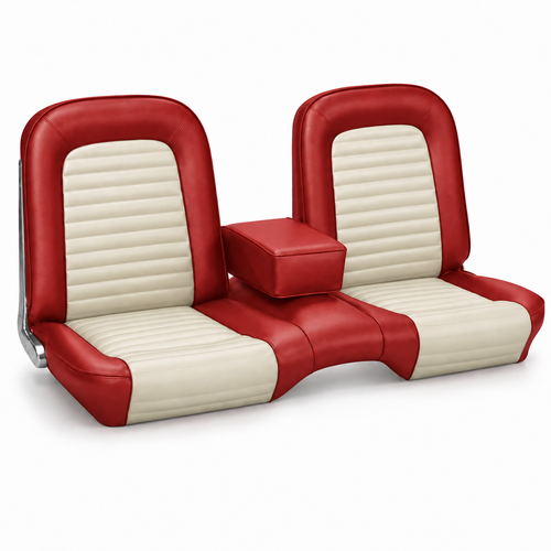 64-65 Ford Mustang (Convertible/Hardtop) Sitzbezüge - Standard - Bench Seat - Rot/Weiß - Vorne