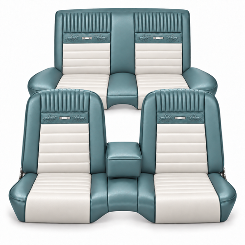 64-66 Ford Mustang Sitzbezüge - Deluxe Pony - Bench Seat - Blau/Weiß - Vorne und hinten