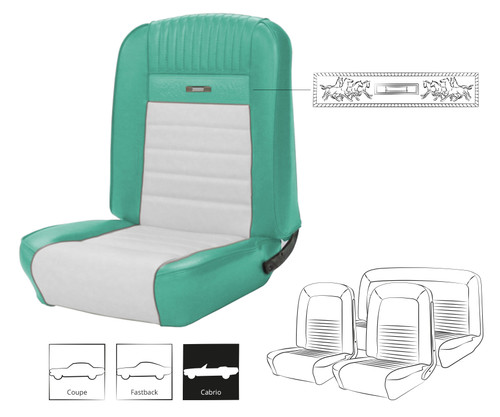 64-66 Ford Mustang (Convertible) Sitzbezüge - Deluxe Pony - Türkis/Weiß - Vorne und hinten