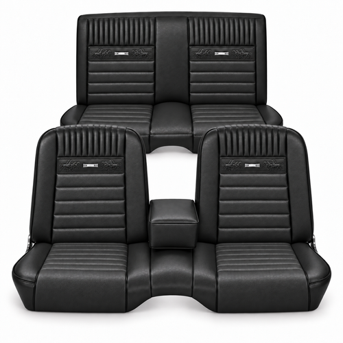 64-66 Ford Mustang (Convertible) Sitzbezüge - Deluxe Pony - Bench Seat - Schwarz - Vorne und hinten