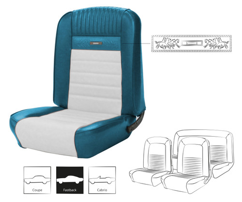 65-66 Ford Mustang (Fastback) Sitzbezüge - Deluxe Pony - Blau/Weiß - Vorne und hinten