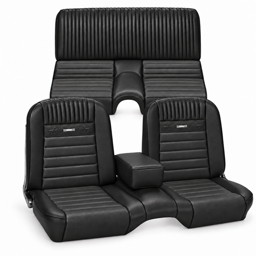 65-66 Ford Mustang (Fastback) Sitzbezüge - Deluxe Pony - Bench Seat - Schwarz - Vorne und hinten