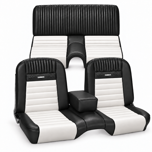 65-66 Ford Mustang (Fastback) Sitzbezüge - Deluxe Pony - Bench Seat - Schwarz/Weiß - Vorne und hinten