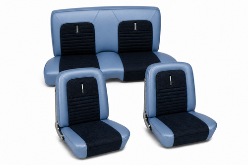 1967 Ford Mustang (Convertible) Sitzbezüge - Deluxe - Blau - Vorne und hinten
