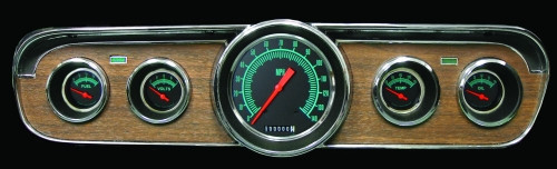65-66 Ford Mustang Instrumenteneinheit - G-Stock - Holzblende - schwarze Ziffernblätter - KPH