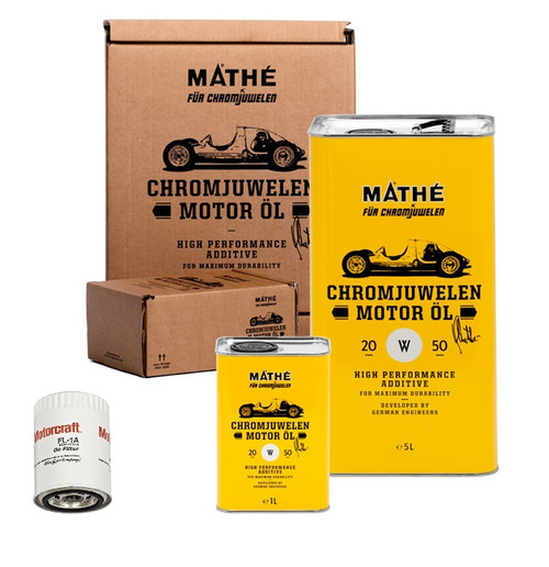 64-73 Ford Mustang Ölwechsel Set - 6 Liter Mathe Chromjuwelen 20W50 + Filter