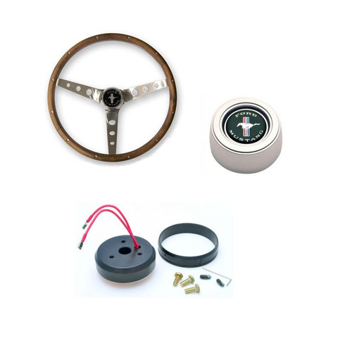 65-67 Ford Mustang Lenkrad - Set - Grant Classic - 15 Zoll - Edelstahl/Walnuss - Gelocht