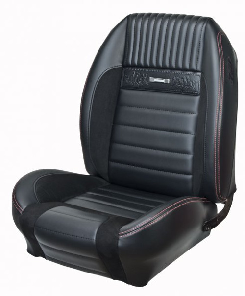 64-66 Ford Mustang Sitzbezüge - Sport-R Deluxe Pony - Anthrazit Schwarz - Vinyl/Alcantara - Schwarze Naht - Vorne