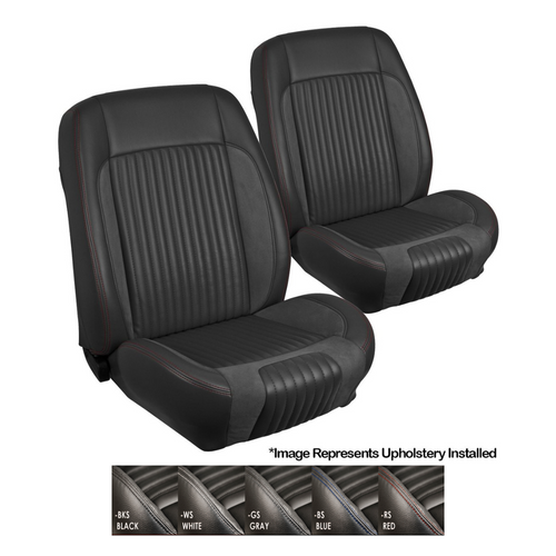 68-69 Ford Mustang (Convertible) Sitzbezüge - Sport-R - Anthrazit Schwarz - Vinyl/Alcantara - Weiße Naht - Vorne und hinten