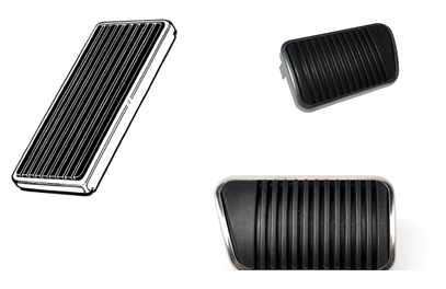 65-68 Ford Mustang Pedalauflagen für Brems-, Kupplungs- und Gaspedal - Schaltgetriebe, Trommelbremse