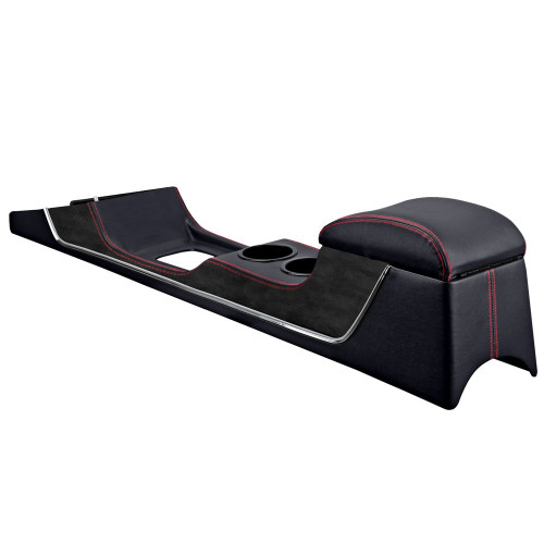 64-66 Ford Mustang (Fastback/Hardtop) Mittelkonsole - Konsole Sport R - Lang - Schwarz - Vinyl/Velour - Rote Naht - mit Klima