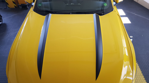 15-17 Ford Mustang Aufkleber Motorhaube - Powerdom Stripes - Schwarz matt - Streifen breit
