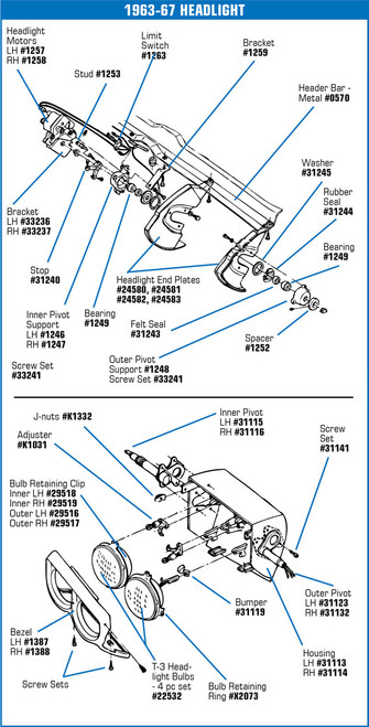 63-67 Chevrolet Corvette Base Stellmotor Scheinwerfer - Links Links