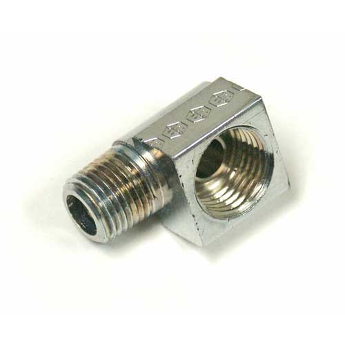 63-65 Chevrolet Corvette Anschlussstück Kraftstoffleitung - 5/16 " auf 1/8 NPT - 90 ° - Chrom