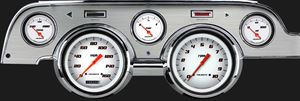 67-68 Ford Mustang Instrumenteneinheit - Velocity White - Aluminiumblende - Zeiger orange - Km/h