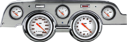 67-68 Ford Mustang Instrumenteneinheit - Velocity White - Aluminium Blende - Zeiger rot - Km/h