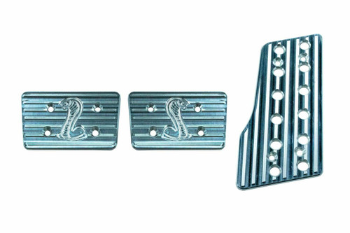 67-68 Ford Mustang Pedalauflagen für Brems-, Kupplungs- und Gaspedal - Schaltgetriebe - Aluminium - Shelby Logo
