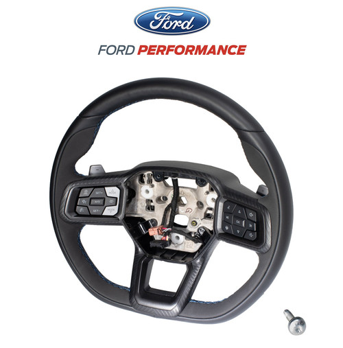 24-26 Ford Mustang Lenkrad - OEM Dark Horse - Leder mit blauen Nähten - inkl. Schalter