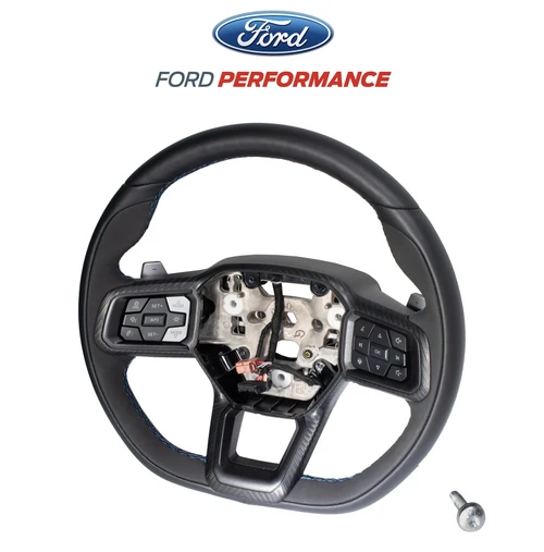 24-26 Ford Mustang Lenkrad - OEM Dark Horse - Leder mit blauen Nähten - inkl. Schalter