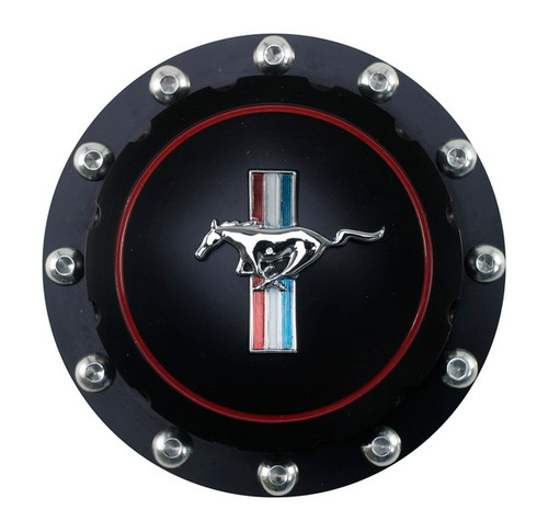 64-73 Ford Mustang Tankdeckel - Eloxiert - Tri-Bar Pony - Schwarz