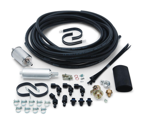 Kraftstoffpumpen- und -reglersatz - Das Kit enthält eine Kraftstoffpumpe, einen Regler, einen Filter, einen Russell Twist-Lok-Schlauch, Schlauchenden, Befestigungswinkel und Befestigungsmaterial.
