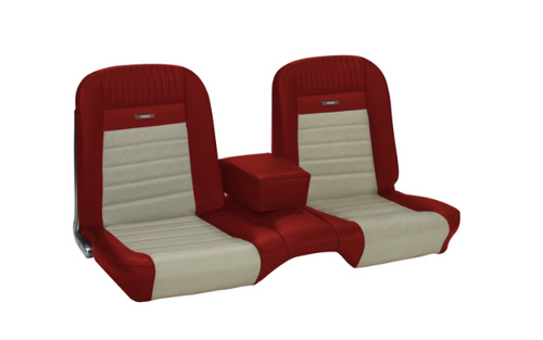 1966 Ford Mustang (Convertible) Sitzbezüge - Deluxe Pony - Bench Seat- Rot Metallic/Weiß - Vorne und hinten