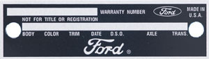 66-67 Ford Mustang Schild Fahrgestellnummer